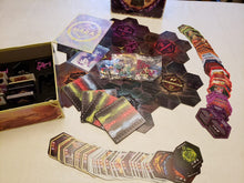 Load image into Gallery viewer, champions of hara box contents like cards, miniatures, rulebook, and board